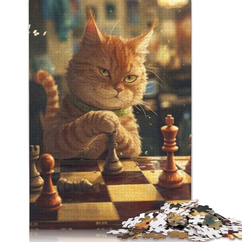 Niedliche Cartoon-Schachkatze, 520 Puzzles für Erwachsene, entspannendes Herausforderungsspielzeug, schwierige Puzzles für Kinder ab 12 Jahren, 520 Teile (52 x 38 cm) von QBIREX