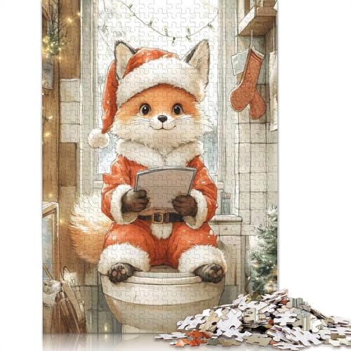 Niedlicher Fuchs im Weihnachtsmannkostüm, Denksportaufgabe, 100% recycelter Karton, Puzzle für Kinder und Erwachsene ab 12 Jahren, 1000 Teile (75 x 50 cm) von QBIREX