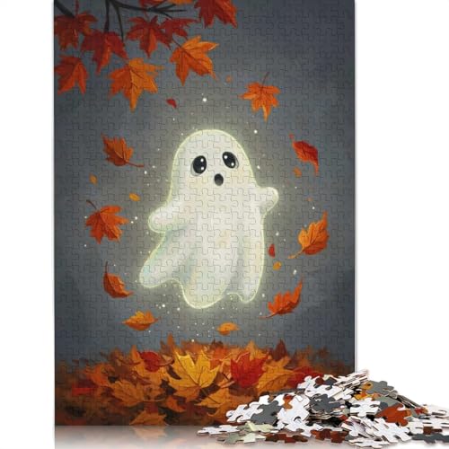 Niedlicher Geist im Herbstlaub, 1000-teiliges Puzzle für Erwachsene und Teenager, Teenager, Mann, Frau, Geschenk, 1000 Teile (38 x 26 cm) von QBIREX