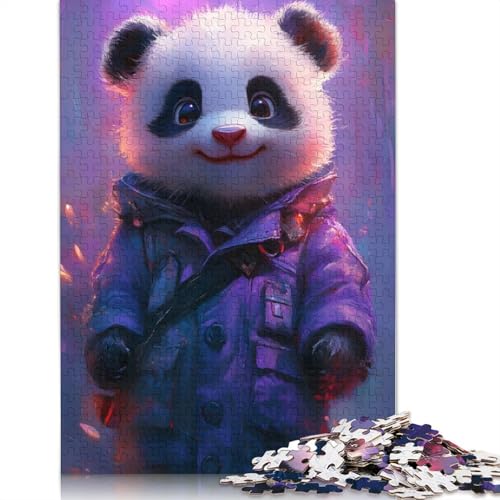 Niedlicher Panda im lila Mantel, Puzzle-Spielzeug, Lernspiel, Premium-Puzzle aus Karton für Erwachsene und Kinder, 1000 Teile (75 x 50 cm) von QBIREX