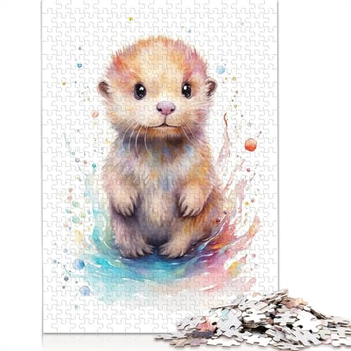 Niedliches Aquarell-Baby-Otter-Puzzle für Erwachsene, 1000 Teile, rechteckiges Holzbrett-Puzzle, Geschenke für Männer, für Jungen oder Mädchen, 1000 Teile (75 x 50 cm) von QBIREX