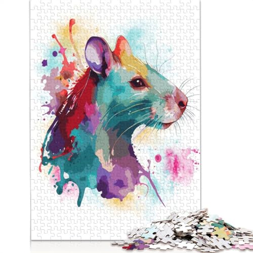 Niedliches Aquarell-Haustier-Ratten-Puzzle, 1500 Teile, Lernspiele, Puzzle für Erwachsene, für Frauen, für Kinder ab 12 Jahren, 1500 Teile (85 x 57 cm) von QBIREX