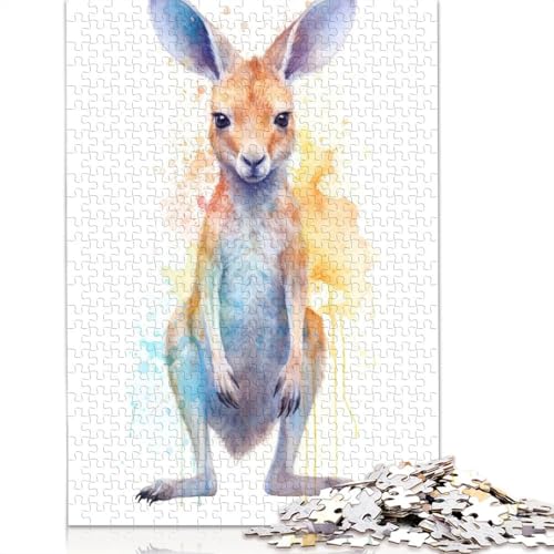 Niedliches Aquarell-Känguru-Puzzle für Erwachsene, 520 Teile, interessantes Puzzle zur Stressreduzierung für Frauen und Männer, 520 Teile (52 x 38 cm) von QBIREX