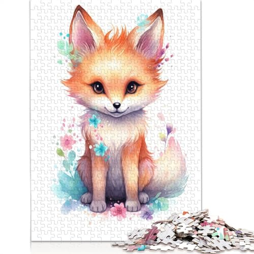 Niedliches Aquarell-Puzzle mit Babyfuchs für Erwachsene, herausfordernd und knifflig, Puzzle für Erwachsene für Jungen oder Mädchen, 520 Teile (52 x 38 cm) von QBIREX