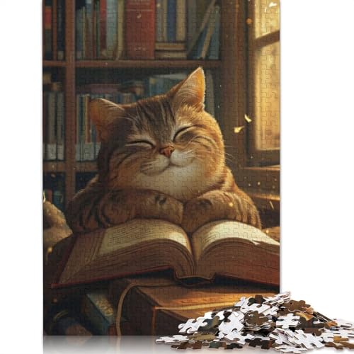 Niedliches Cartoon-Katzen-Lesepuzzle für Erwachsene, Lernspiel, Puzzle, Geschenke für Kinder ab 12 Jahren, 1500 Teile (85 x 57 cm) von QBIREX