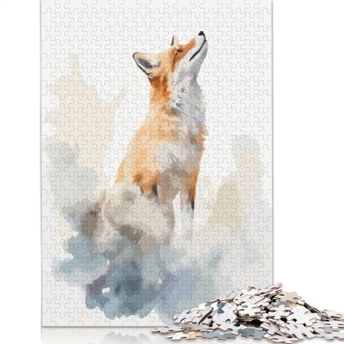 Niedliches Fuchs-Aquarell-Kunst-Puzzle für Erwachsene, 1500 Teile, Heimdekoration, ungewöhnliche Puzzles für Erwachsene für Jungen oder Mädchen, 1500 Teile (85 x 57 cm) von QBIREX