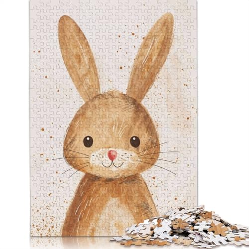 Niedliches Häschen-Kunstpuzzle, Familienspaß, rechteckiges Papierpuzzle für Kinder und Erwachsene ab 12 Jahren, Geburtstagsgeschenk, 1000 Teile (26 x 38 cm) von QBIREX