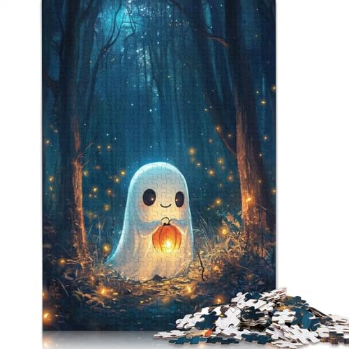 Niedliches Halloween-Geist im Wald-Puzzle, Dekompressionsspielzeug, rechteckiges Papierpuzzle für Kinder und Erwachsene, 1000 Teile (75 x 50 cm) von QBIREX