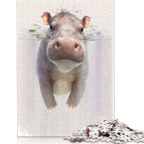 Niedliches Nilpferd-Baby-Malen, 1000 Puzzles für Erwachsene, entspannendes Herausforderungsspielzeug, schwierige Puzzles für Kinder ab 12 Jahren, 1000 Teile (75 x 50 cm) von QBIREX
