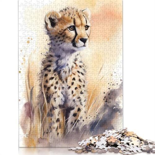 Niedliches Puzzle mit Baby-Leoparden-Malmotiv, Familienspaß, rechteckiges Papierpuzzle für Kinder und Erwachsene ab 12 Jahren, Geburtstagsgeschenk, 1000 Teile (75 x 50 cm) von QBIREX