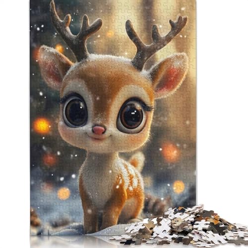 Niedliches Rentier-Puzzle, Dekompressionsspielzeug, rechteckiges Papierpuzzle für Kinder und Erwachsene ab 12 Jahren, 1000 Teile (38 x 26 cm) von QBIREX