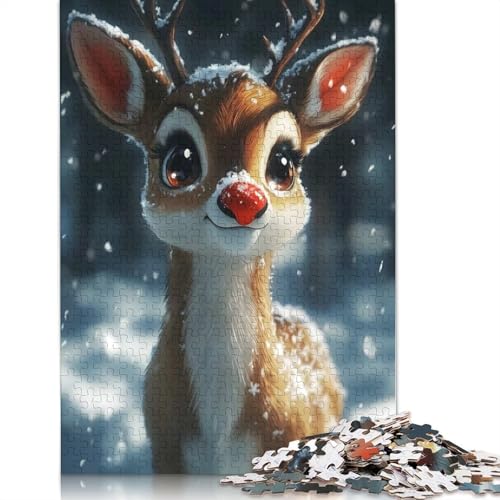 Niedliches Rentier-Puzzle im Schnee, einzigartige Heimdekoration, 100% recycelter Karton, Puzzle für Erwachsene, 1000 Teile (38 x 26 cm) von QBIREX