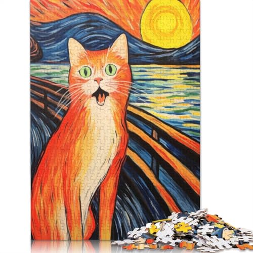 Niedliches Scream-Meme-Katzen-Puzzle für Erwachsene, freundliche Materialien, schwierige Puzzles für Erwachsene und Teenager, 520 Teile (52 x 38 cm) von QBIREX