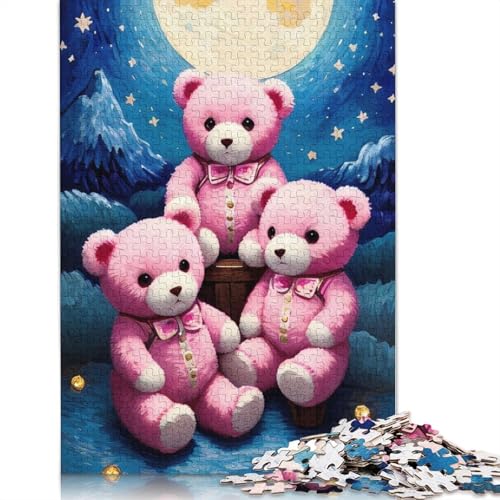 Niedliches rosa Bären-Kunstpuzzle, 100% Recyclingkarton, 100% Recyclingkarton, Puzzle für Jungen oder Mädchen, 1000 Teile (75 x 50 cm) von QBIREX