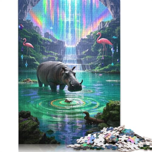 Nilpferd-Puzzle, 100% recycelter Karton, 100% recycelter Karton, Puzzle für Jungen oder Mädchen, Geschenk, 1000 Teile (38 x 26 cm) von QBIREX