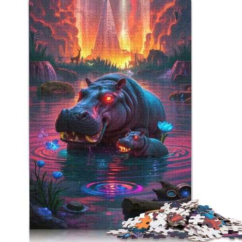 Nilpferd-Puzzle, präzises, ineinandergreifendes, rechteckiges Papierpuzzle für Jungen oder Mädchen, 1000 Teile (75 x 50 cm) von QBIREX