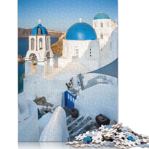 Oia-Stadt, Santorin, Griechenland, 1000-teiliges Puzzle, Spaß für die ganze Familie, Puzzle für Erwachsene und herausforderndes Spiel, Spiele zum Stressabbau und einzigartige Geschenke (38 x 26 cm) von QBIREX