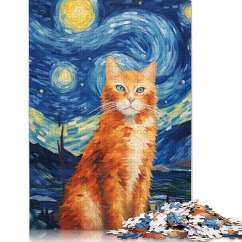 Orange getigerte Katze, Van Gogh, 520 Puzzles für Erwachsene, Spielzeug, Lernspiel, Herren-Puzzles für Erwachsene, für Erwachsene, Teenager, 520 Teile (52 x 38 cm) von QBIREX