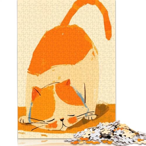 Orangefarbenes Katzen-Stretching-Puzzle, 100% recycelter Karton, Premium-Karton-Puzzle für Erwachsene und Kinder, 1000 Teile (26 x 38 cm) von QBIREX