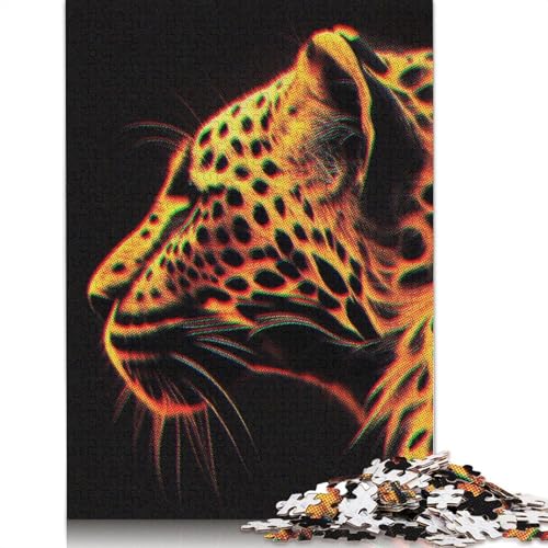 Orangefarbenes Leoparden-Puzzle, DIY-Spiel, rechteckiges Papierpuzzle für Jungen oder Mädchen, Geburtstagsgeschenk, 1000 Teile (26 x 38 cm) von QBIREX