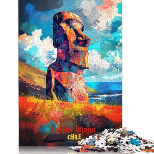 Osterinsel-Kunstposter, Puzzle 1000 Teile für Erwachsene, Holzpuzzle, Gehirntraining, Herausforderung, Spiel, Unterhaltung, Geschenke, Familienaktivität (38 x 26 cm) von QBIREX