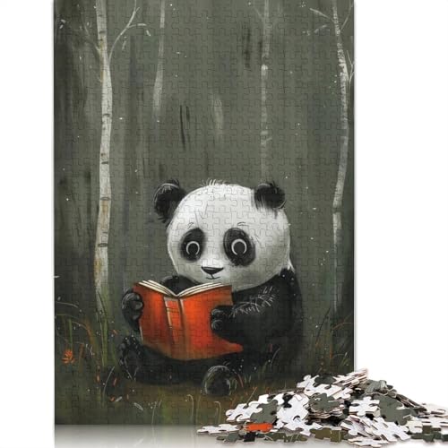 Panda Reading in Forest Puzzle 1000-teilige Schwer Puzzle Spielzeug Lernspiel Impossible Herausforderung Spielzeug Für Erwachsene Kinder 1000pcs (40x28cm) von QBIREX