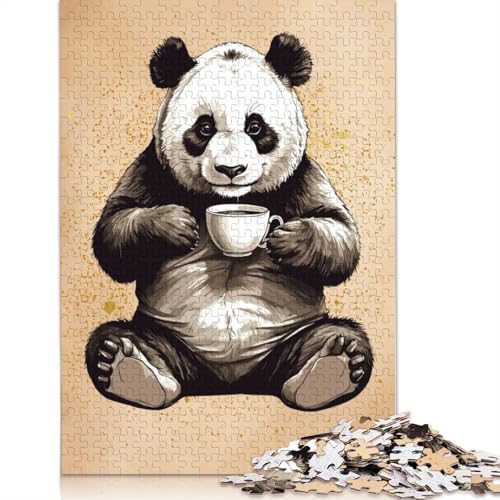 Panda- und Kaffee-Puzzle, rechteckig, Papp-Puzzle, Geschenk für Kinder ab 12 Jahren, 520 Teile (52 x 38 cm) von QBIREX