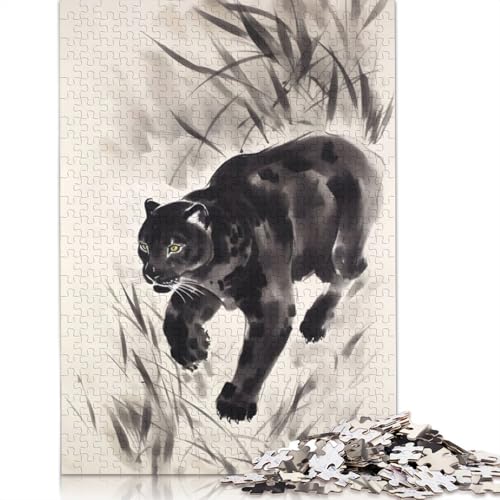 Panther-Tuschezeichnungspuzzle, schwierige Herausforderung, 100% recycelter Karton, Puzzle für Frauen und Männer, Muttertagsgeschenke, 1000 Teile (26 x 38 cm) von QBIREX