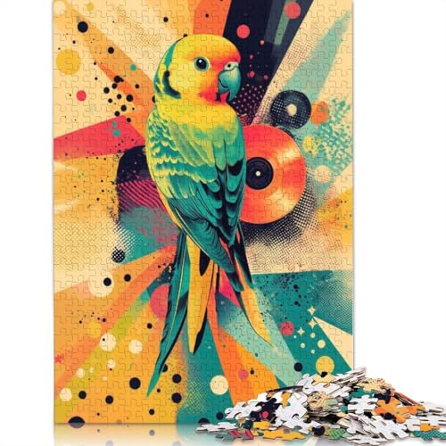 Papagei mit Retro-Vibes, Leuchtend grün, einzigartiges Geschenk für Vogelliebhaber, Puzzle, Dekompressionsspielzeug, Karton-Puzzle für Erwachsene von QBIREX