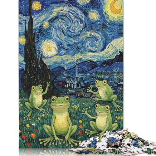 Parodie-Puzzle „Frösche in der Sternennacht“, 100% recyceltes Kartonpapier, rechteckiges Puzzle für Erwachsene und Kinder, 1000 Teile (75 x 50 cm) von QBIREX