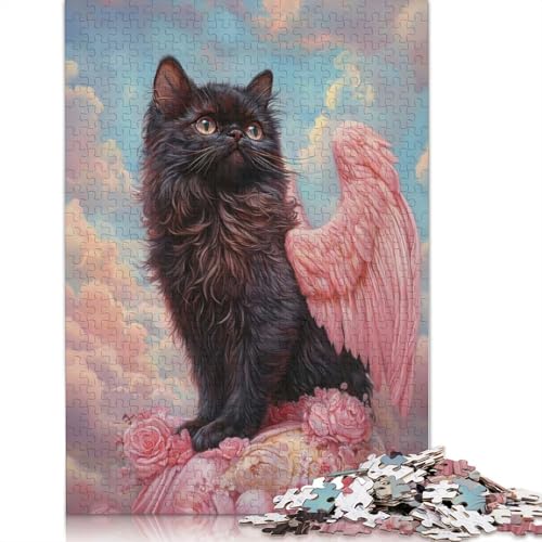 Perserkatze mit rosa Flügeln, Perserkatzen-Engel, Puzzle, Entspannungs-Herausforderung, Spielzeug, Papier, rechteckiges Puzzle für Jungen oder Mädchen, 1000 Teile (38 x 26 cm) von QBIREX