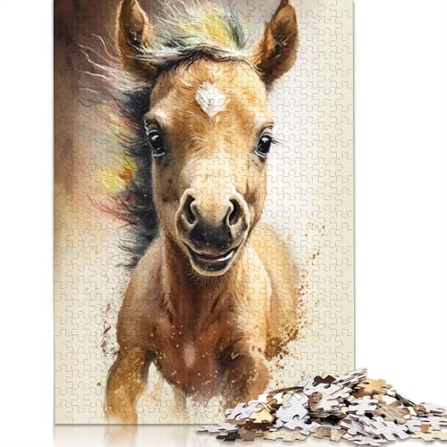 Pferde-Aquarellzeichnung, Puzzle für Erwachsene, Spielzeug, Lernspiel, schwierige Puzzles für Kinder ab 12 Jahren, 1500 Teile (85 x 57 cm) von QBIREX