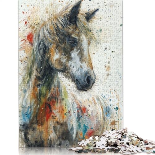 Pferde-Spritzpuzzle, Denksportaufgabe, Premium-Karton-Puzzle für Kinder und Erwachsene ab 12 Jahren, 1000 Teile (75 x 50 cm) von QBIREX