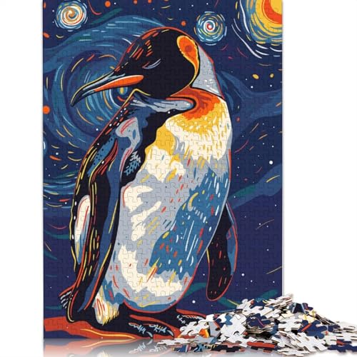 Pinguin im Sternennacht-Stil, Puzzles für Erwachsene, 1000-teiliges Puzzle für Teenager, Lernspiel, Herausforderung, Spielzeug, 1000 Stück (75 x 50 cm) von QBIREX