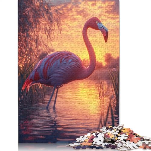 Pink Flamingo Sunset Puzzle 1000 Teile Schwer Puzzle Spielzeug Lernspiel Impossible Herausforderung Spielzeug Für Erwachsene Kinder 1000pcs (75x50cm) von QBIREX