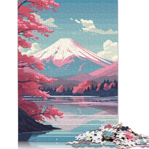 Pinkes Puzzle mit 520 Teilen, Mount Fuji Sakura, buntes Puzzle, Geschenke für Männer, für Kinder ab 12 Jahren, 520 Teile (52 x 38 cm) von QBIREX