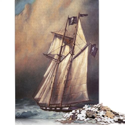 Piratenschoner im stürmischen Puzzle, rechteckig, Pappe, Papier, rechteckig, Puzzle für Erwachsene und Kinder, 1000 Teile (38 x 26 cm) von QBIREX