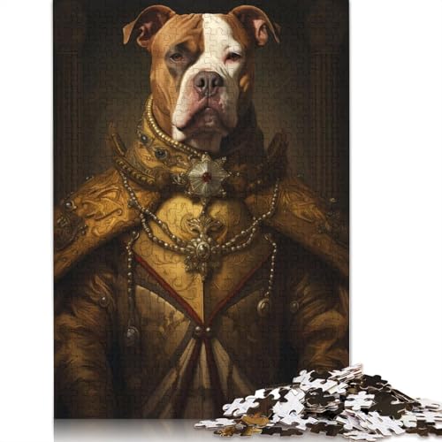 Pitbull Dog King Dressed Puzzle für Erwachsene, einzigartige Heimdekoration, Herren-Puzzle, Geschenke für Erwachsene und Teenager, 520 Teile (52 x 38 cm) von QBIREX