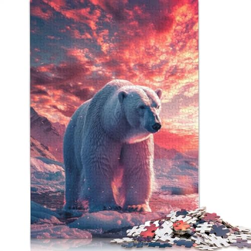 Polar Bear Arctic Sunset Puzzles 1000 Teile Schwer Puzzle Spielzeug Lernspiel Impossible Herausforderungsspielzeug Für Erwachsene Kinder 1000pcs (38x26cm) von QBIREX