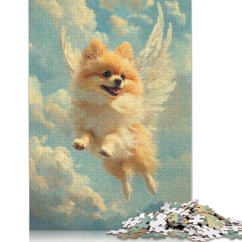 Pomeranian Angel Pet Memorial Tribute Angel Dog Puzzle Denksportaufgabe Papier Rechteckiges Puzzle für Erwachsene Teenager 1000 Teile (38 x 26 cm) von QBIREX