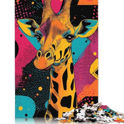 Pop-Art-Giraffe-Poster, lebendige Tier-Wandkunst für mutige Inneneinrichtungen, Giraffen-Pop-Art-Puzzle, einzigartige Heimdekoration, Puzzle für Erwachsene, einzigartiges Geschenk (75 x 50 cm) von QBIREX