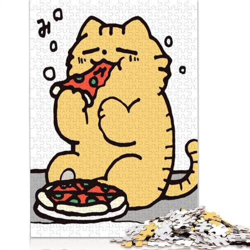 Premium-Puzzle „Pizza fressende Katze“, 100% recycelte Pappe, 100% recycelter Karton, Puzzle für Erwachsene ab 12 Jahren, 1000 Teile (26 x 38 cm) von QBIREX