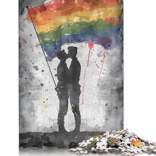 Pride Gay Flag Painting Puzzle, rechteckige Pappe, 100% recycelter Karton, Puzzle für Erwachsene, 1000 Teile (38 x 26 cm) von QBIREX