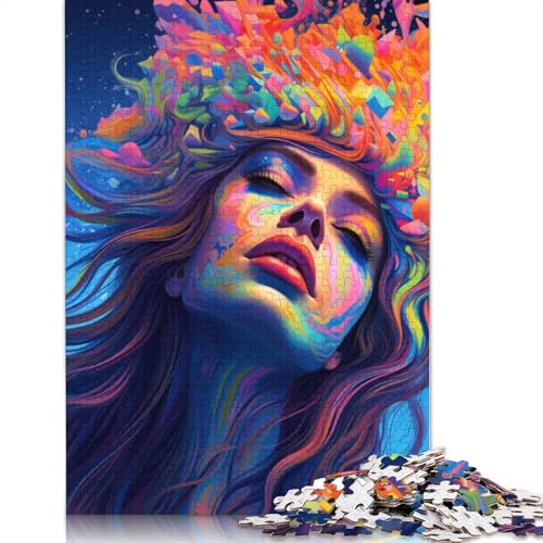 Psychedelic Girl Nr. 2 Puzzle, rechteckig, Pappe, 100% recycelter Karton, Puzzle für Erwachsene und Kinder, 1000 Teile (26 x 38 cm) von QBIREX