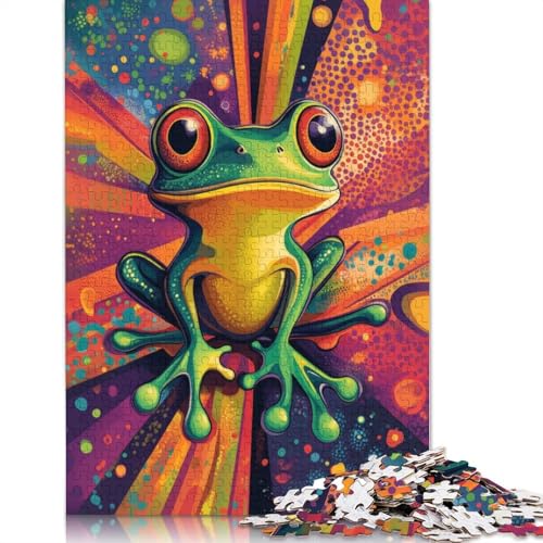 Psychedelische Froschkunst, Neon-Laubfrosch, Wanddruck, Puzzle, Dekompressionsspielzeug, Papp-Puzzle für Erwachsene, 1000 Teile (38 x 26 cm) von QBIREX