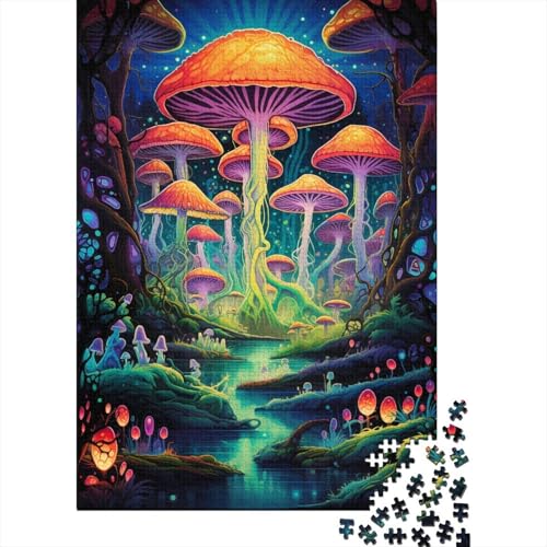 Psychedelische Pilze im Wald1 Puzzle, Denksportaufgabe, rechteckiges Papierpuzzle für Erwachsene, Teenager, 1000 Teile (75 x 50 cm) von QBIREX