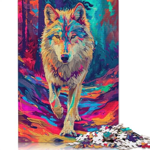 Psychedelisches, farbenfrohes, exotisches Wolf-Puzzle, hochwertiges, 100% recyceltes Papppapier, rechteckiges Puzzle für Erwachsene und Teenager, einzigartiges Geschenk, 1000 Teile (75 x 50 cm) von QBIREX