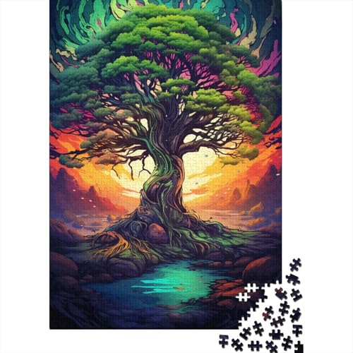 Psychedelisches, farbenfrohes Weltbaum-Puzzle, Familienspaß, rechteckiges Papierpuzzle für Kinder und Erwachsene ab 12 Jahren, Geburtstagsgeschenk, 1000 Teile (75 x 50 cm) von QBIREX