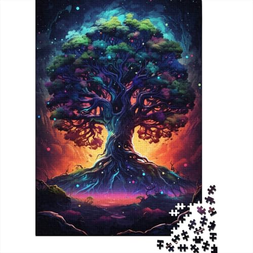 Psychedelisches, farbenfrohes Weltbaum-Puzzle. Freundliche Materialien. 100% recycelter Karton. Puzzle für Erwachsene und Kinder, 1000 Teile (38 x 26 cm) von QBIREX