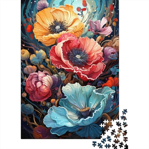 Psychedelisches Gemälde, Mohnblumen, Puzzle, Spielzeug, Lernspiel, Premium-Puzzle aus Karton für Erwachsene und Kinder, 1000 Teile (75 x 50 cm) von QBIREX